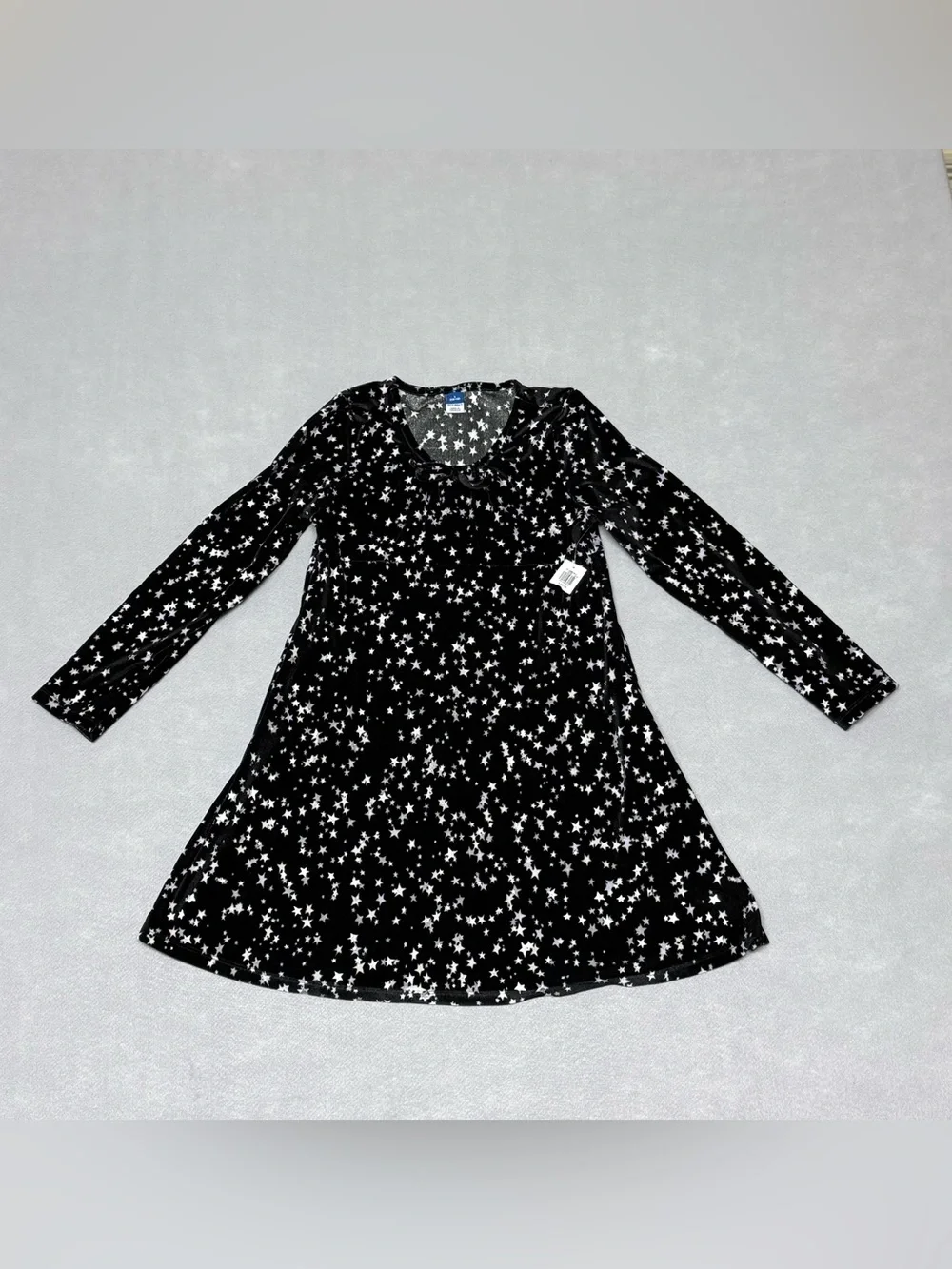 Old navy Girls' Black Star velvet Print Long-Sleeve Dress size L 10-12 NWT